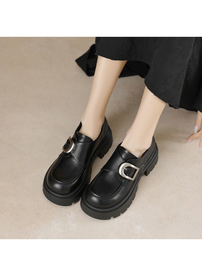 ZHR Hook And Loop Design】 Women's Soft-soled Commuter Leather Flats, Flat Shoes For Women, Spring And Autumn Thick-soled Loafers, Women's Single Shoes - Image 4