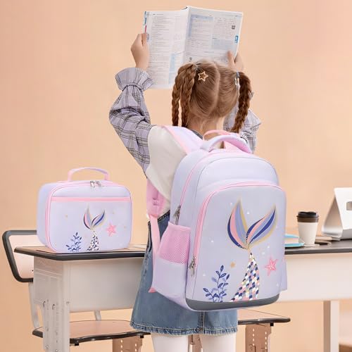 JIANYA Kindergarten Backpack for Girls, Kids Bookbag for Girls with Lunch Box & Chest Strap Cute Mermaid Backpack for Preschool Girl - Image 2