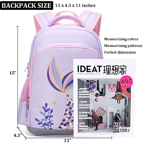 JIANYA Kindergarten Backpack for Girls, Kids Bookbag for Girls with Lunch Box & Chest Strap Cute Mermaid Backpack for Preschool Girl - Image 5