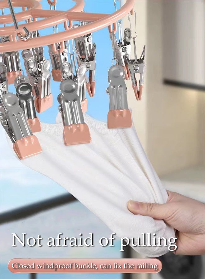 DUNISO Stainless Steel Sock Drying Rack Round Hanging Drying Rack with 24 Clips Heavy Duty Metal Wind Proof Sock Hangers Multi-functional Foldable Rustproof Sock Dryer Space-Saving Non-slip Hanging Rack for Shoe Insoles, Socks, Underwear, Baby Clothes - Image 3