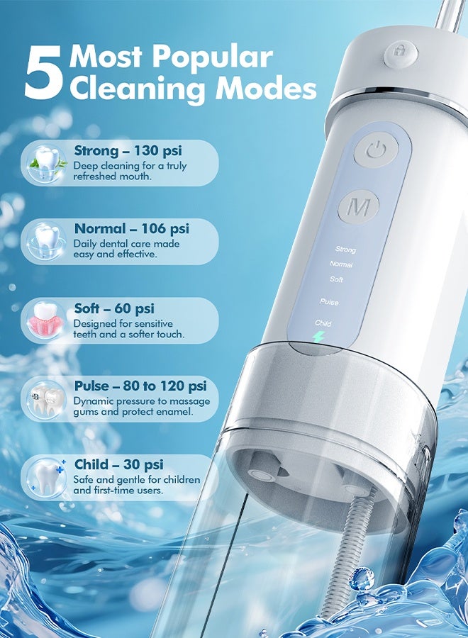WAFLOO Water Flosser Travel Mini Cordless Portable: 5 Modes Water Dental Floss with Telescopic Water Tank, 4 Tips, IPX7 Waterproof Oral Irrigator for Teeth Cleaning, Orthodontic, Braces Dental Care - Image 5