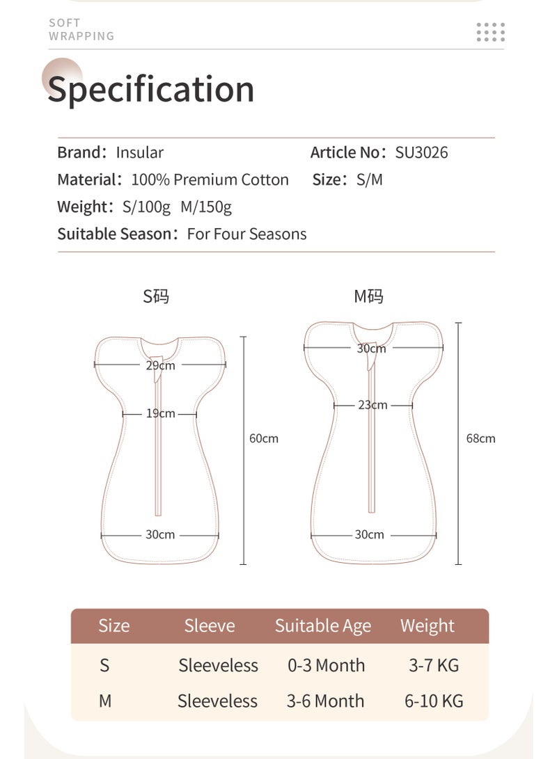 insular Baby Swaddle Blanket Sack with Arms Free Design, Transition to Arm Freedom Wearable for Newborn Girl and Boy, Medium 100% Breathable Cotton 3-6Months - Image 2