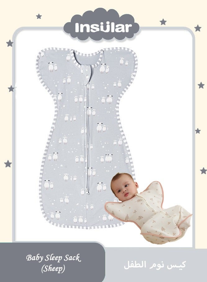 insular Baby Swaddle Blanket Sack with Arms Free Design, Transition to Arm Freedom Wearable for Newborn Girl and Boy, Medium 100% Breathable Cotton 3-6Months - Image 1