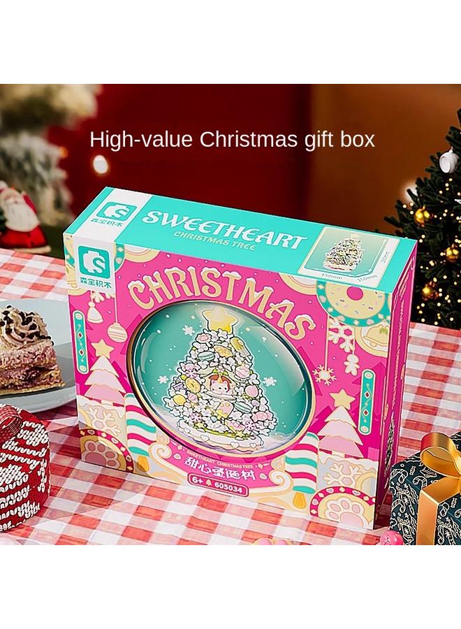 Bluejw 605034 Sweetheart Christmas Tree Music Box With Light Small Particles Hand Assembled Toy Gift - Image 4