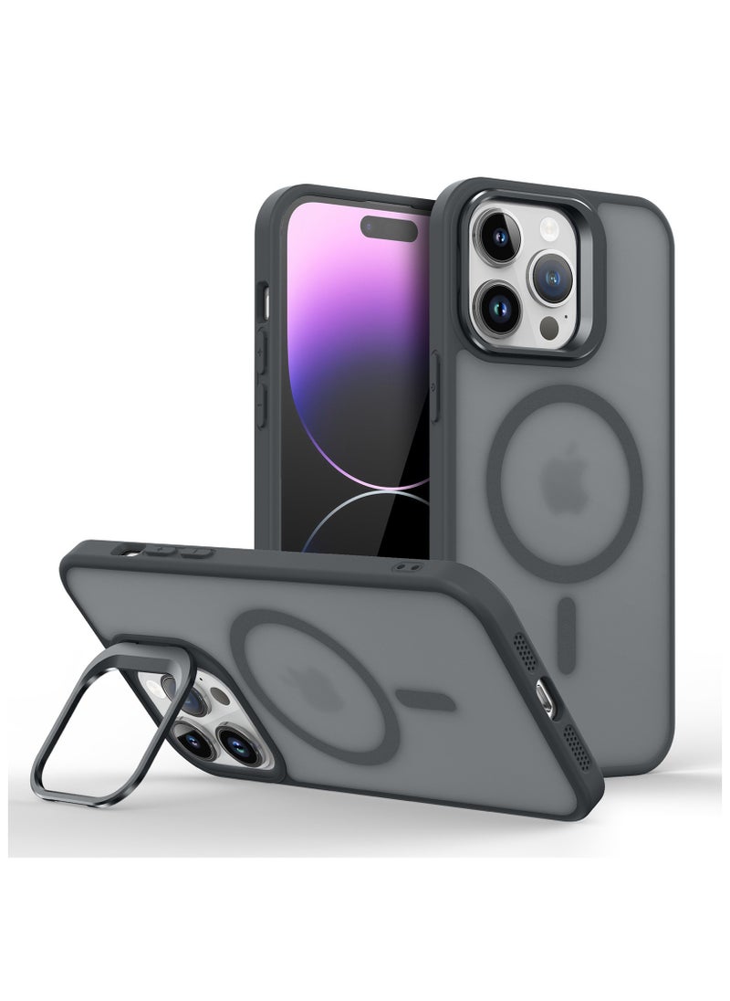 Captaintech iPhone 14 Pro Case with Metal Kickstand – Built-in 9H Camera Lens Protector & MagSafe Compatible –Grade Shockproof Matte Magnetic Cover  - Image 1