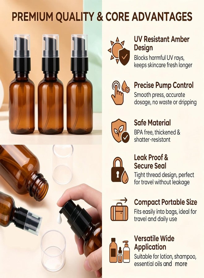 SYBL 3Pcs 60ML/2oz Empty Amber Plastic Lotion Pump Press Bottles Refillable Travel Emulsion Essential Oil Makeup Cosmetic Dispenser Containers Storage Vials Jars with Black Pumps - Image 3