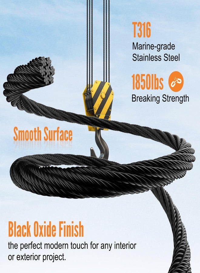 BLIKA 100FT 1/8" Black Deck Railing Cable with Cable Cutter, T316 Stainless Steel Cable with 7x7 Strands Construction, 1850lbs Breaking Strength Aircraft Cable, Black Stainless Cable 1/8 Inch - Image 4