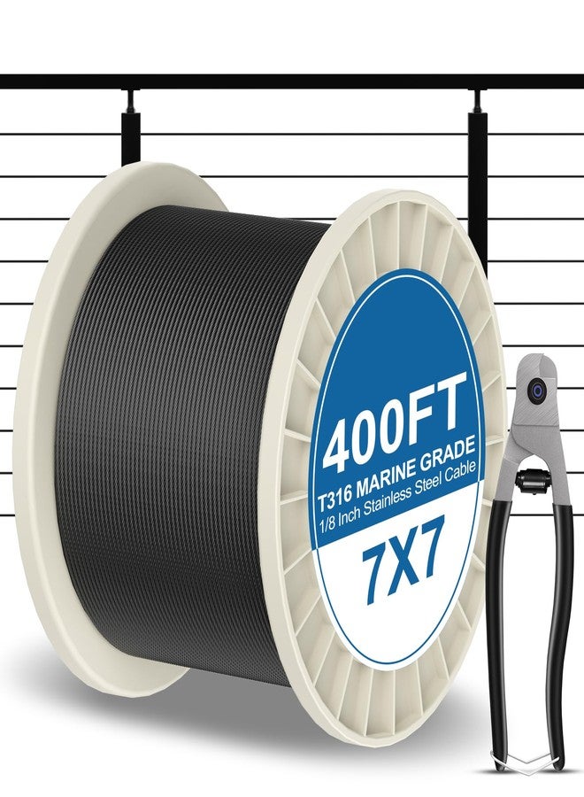 BLIKA 100FT 1/8" Black Deck Railing Cable with Cable Cutter, T316 Stainless Steel Cable with 7x7 Strands Construction, 1850lbs Breaking Strength Aircraft Cable, Black Stainless Cable 1/8 Inch - Image 1