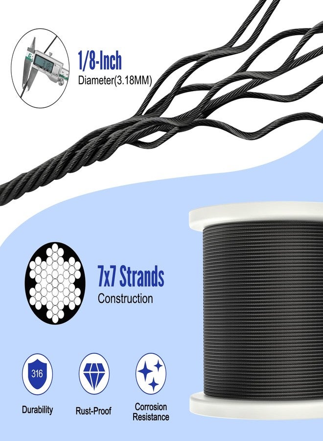BLIKA 100FT 1/8" Black Deck Railing Cable with Cable Cutter, T316 Stainless Steel Cable with 7x7 Strands Construction, 1850lbs Breaking Strength Aircraft Cable, Black Stainless Cable 1/8 Inch - Image 2