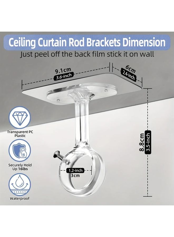 Transparent Self Adhesive No Drill Ceiling Curtain Rod Bracket Adjustable For 1 2 Inch Rod - Image 3