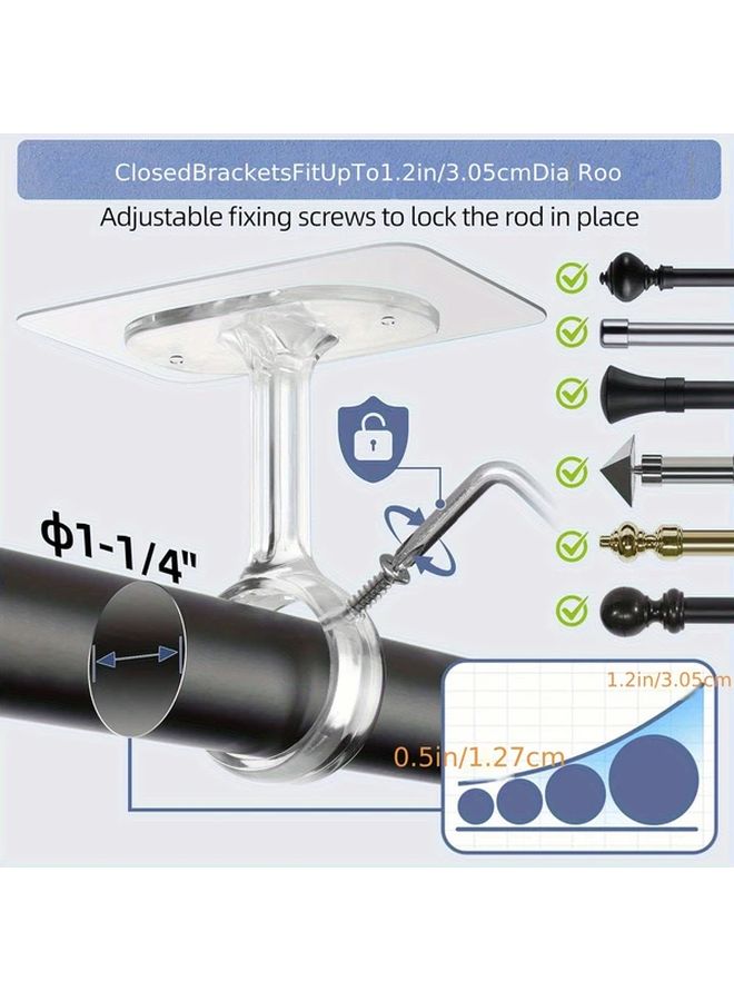 Transparent Self Adhesive No Drill Ceiling Curtain Rod Bracket Adjustable For 1 2 Inch Rod - Image 4