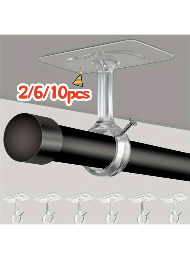 Transparent Self Adhesive No Drill Ceiling Curtain Rod Bracket Adjustable For 1 2 Inch Rod - Image 1