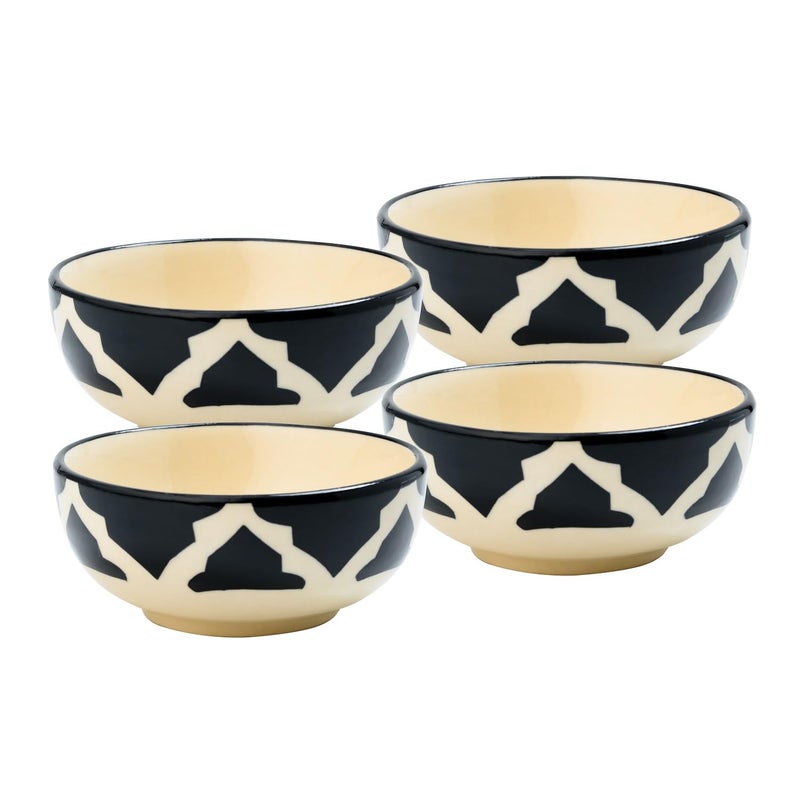P-PLUS INTERNATIONAL Ceramic Bowl Set | Serving Bowls for Cereal, Soup, Oatmeal, Ice Cream, Salad | Microwave & Dishwasher Safe |125 ML 9 CM Hand Painted Decorative Bowl Set (Black, Set of 4) - Image 1