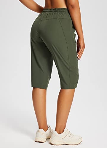 baleaf Women's 15" Long Hiking Capri Below The Knee Quick Dry Cargo Shorts UPF 50 Lightweight Zip Pocket Elastic Waist Green M - Image 2
