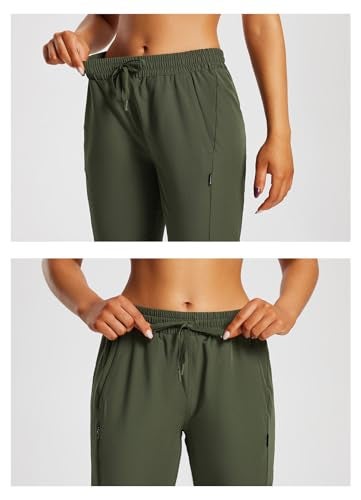 baleaf Women's 15" Long Hiking Capri Below The Knee Quick Dry Cargo Shorts UPF 50 Lightweight Zip Pocket Elastic Waist Green M - Image 4