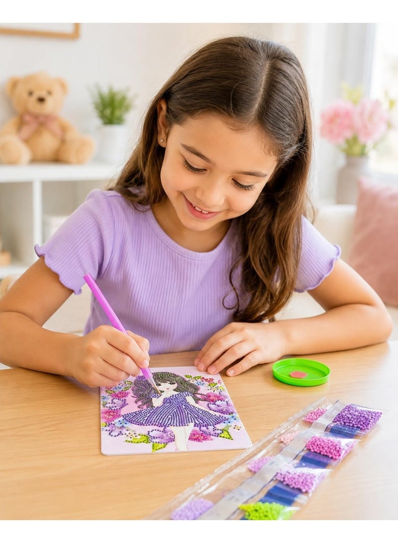 فيرست تشويس First Choice مجموعة رسم الماس للأطفال، لوحة تلوين بالخرز الكريستالي تصميم فتاة مع أدوات وأكياس ألوان متكاملة، لعبة فنية لتنمية الإبداع والمهارات اليدوية للبنات. - Image 4
