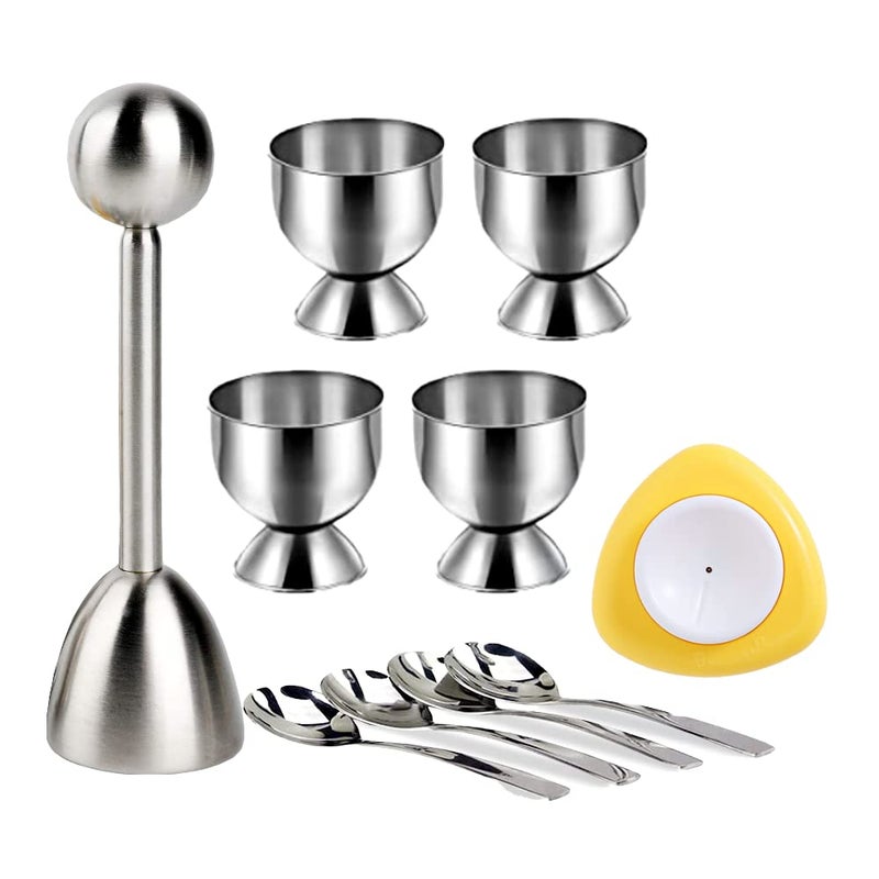jawbush 10 Pcs Egg Cups for Soft Boiled Eggs Jawbush Egg Cracker Topper Set for Raw Hard Boiled Eggs 4X Egg Spoons 4X Egg Cups 1x Magnet Egg Piercer 1x Stainless Steel Egg Topper Egg Guillotine 