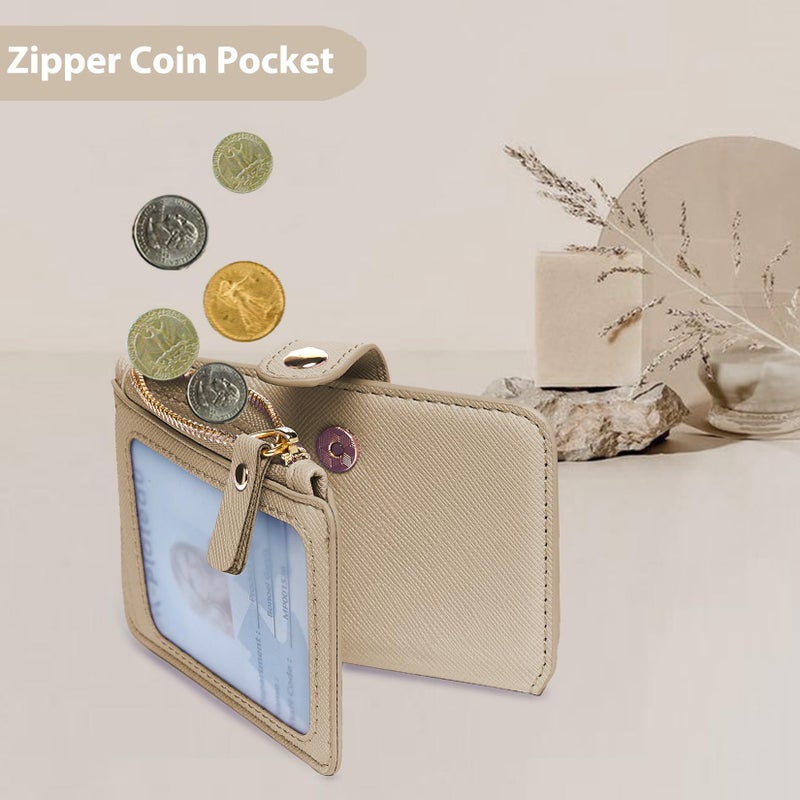M-Plateau Wallet, Womens card Holder Leather Keychain Wallet With Zipper Coin Pocket ID Window Wrist Strap Gift Box (Khaki) - Image 5