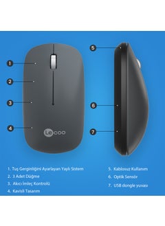 lecoo WS214 Wireless 1200DPI 3-Button Optical Mouse Gray  - Image 4