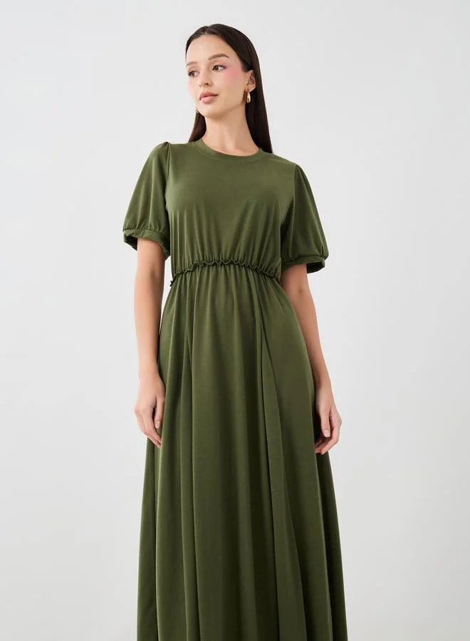 Take Two Take Two Solid Gathered Detail Puff Sleeve Maxi Dress