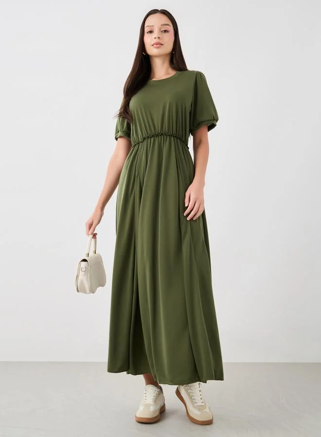 Take Two Take Two Solid Gathered Detail Puff Sleeve Maxi Dress