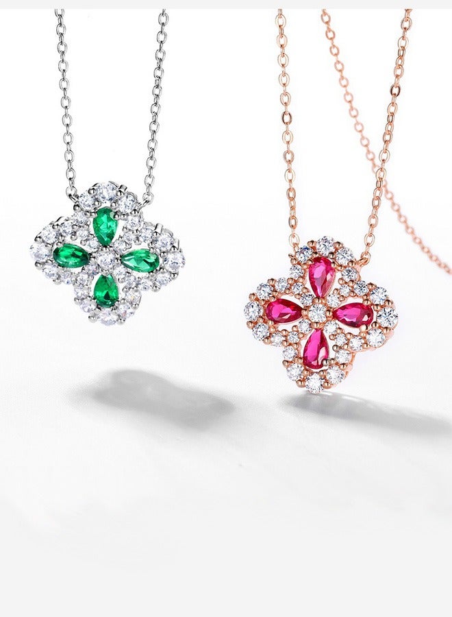 جيوان ارتفاع الكربون الأحمر قلادة الماس 925 مطلية بالذهب والفضة والبلاتين البرسيم قلادة - Image 3