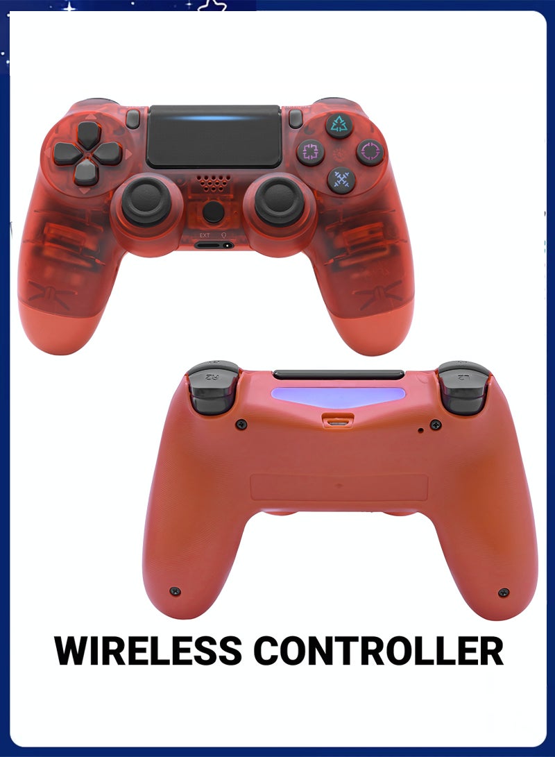 Wireless Controller for Computer Games with Dual Vibration, DualShock Wireless Controller for PS4, Clickable Touchpad and Anti-Slip, Transparent Red - Image 1
