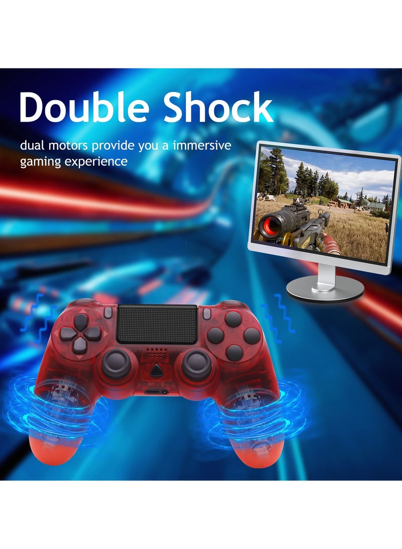 Wireless Controller for Computer Games with Dual Vibration, DualShock Wireless Controller for PS4, Clickable Touchpad and Anti-Slip, Transparent Red - Image 2
