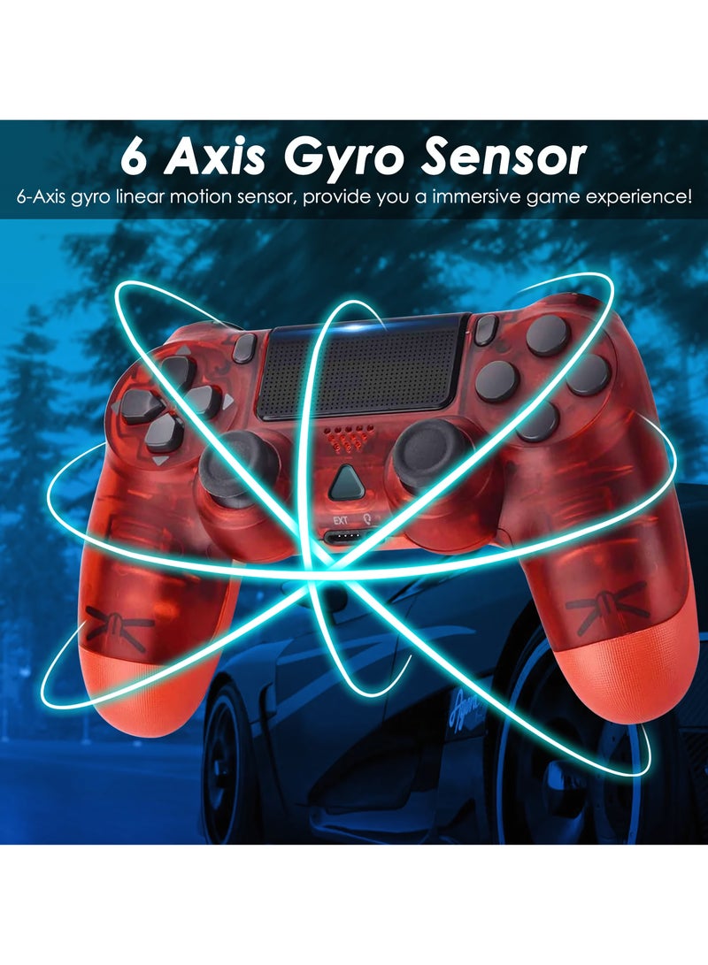Wireless Controller for Computer Games with Dual Vibration, DualShock Wireless Controller for PS4, Clickable Touchpad and Anti-Slip, Transparent Red - Image 3