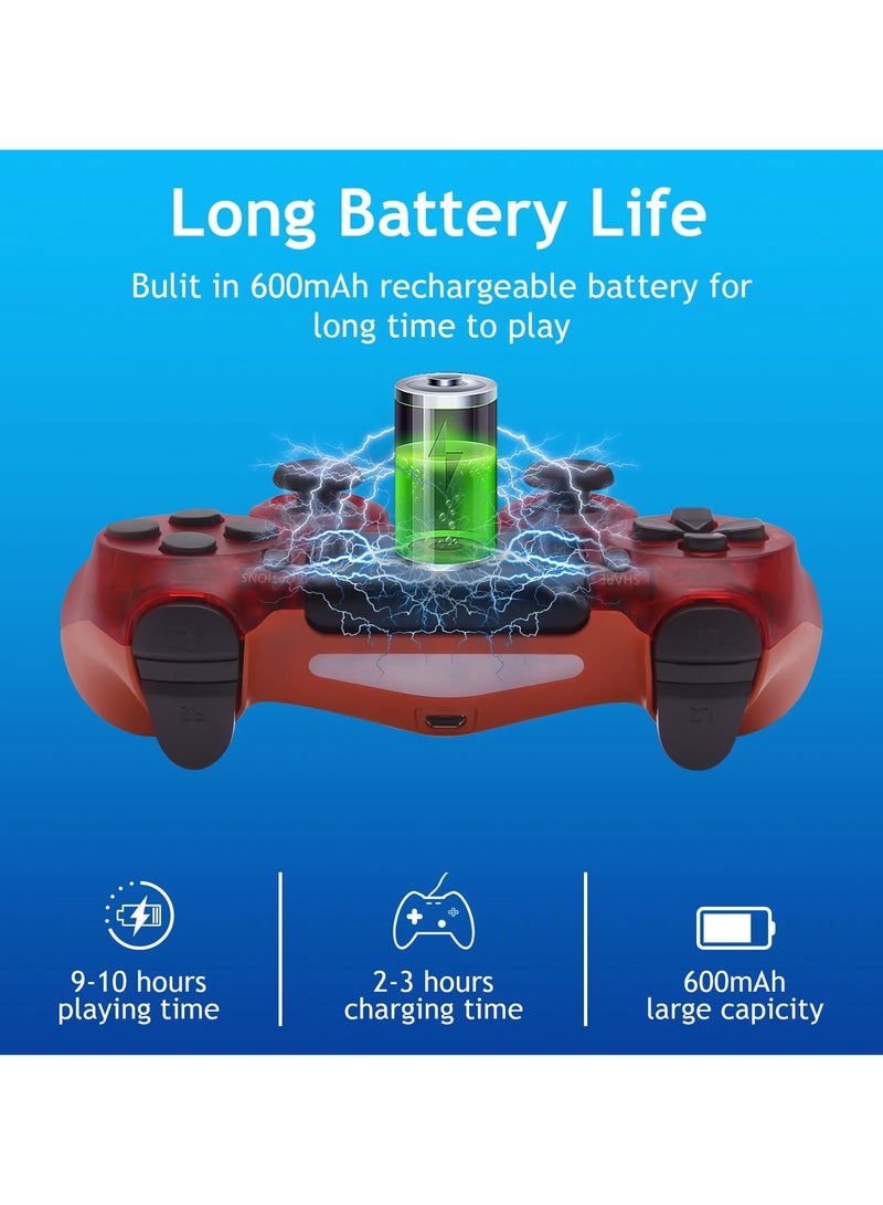 Wireless Controller for Computer Games with Dual Vibration, DualShock Wireless Controller for PS4, Clickable Touchpad and Anti-Slip, Transparent Red - Image 4