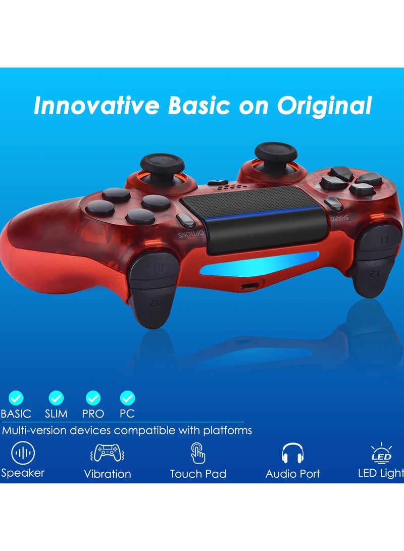 Wireless Controller for Computer Games with Dual Vibration, DualShock Wireless Controller for PS4, Clickable Touchpad and Anti-Slip, Transparent Red - Image 5