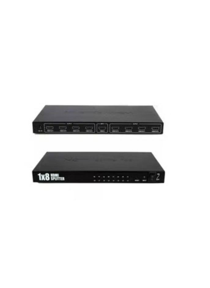 زيرو موزع ومضخم فيديو وصوت 1×8 بـ 8 اتجاهات بمقسم HDMI يدعم جودة 4K و2K مع شاحن أسود  - Image 1
