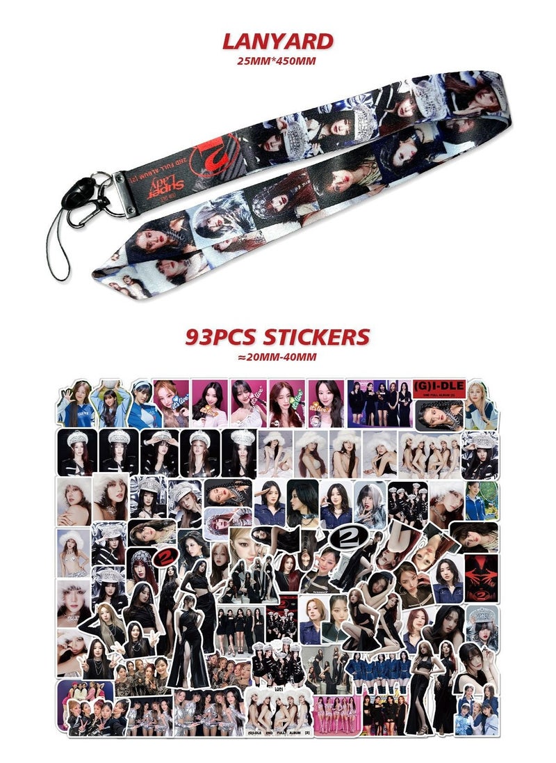 EHOME GIDLE 2nd Album Super Lady Gift Box With Lomo Cards, Acrylic Stand, Hand Account Tape, Keychain, Lanyard, Stickers, Photo Card  - Image 5