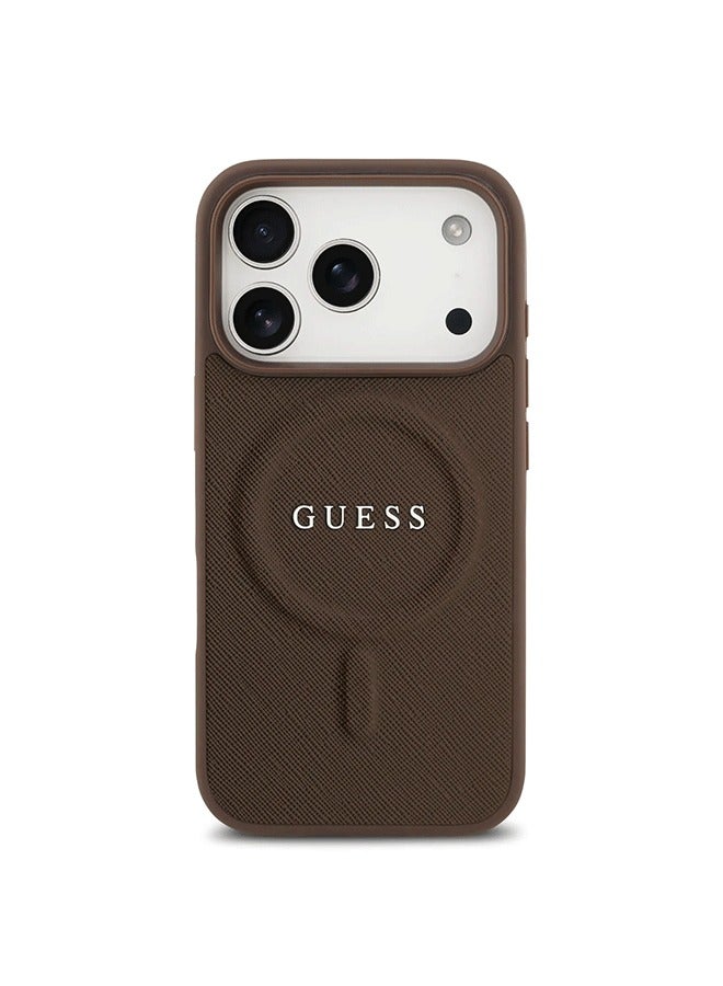 iPhone 17 Pro MagSafe PU Saffiano Leather Case With Classic Logo / Magsafe Compatible / Ultra Slim / lightweight design / Easy Installation - Brown