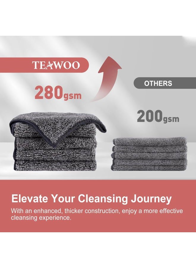 TEAWOO 10 عبوة من مناشف الوجه الفاخرة، عالية الامتصاص وناعمة جداً، مناشف متعددة الاستخدامات، 12 × 12 بوصة مناشف الحمام (رمادي/وردي مرجاني/سماوي/أخضر جاد/بني قهوة) - Image 4