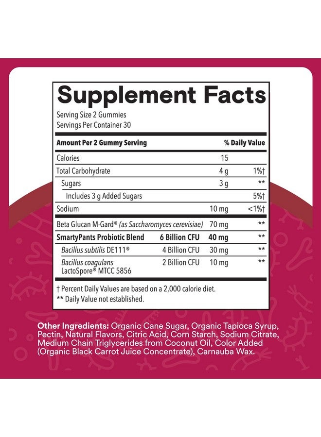 SmartyPants Adult Probiotic & Prebiotic Gummies for Digestive Health: 6 Billion CFU Gut Health Supplement, Clinically Studied Prebiotic for Immune Support, Grape, 60 Count (30 Day Supply) - Image 3