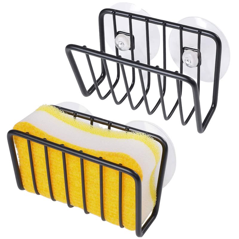 Toplife Sponge Holder for Kitchen Sink, Rust-Proof Suction Cup Sponge Caddy - Black - 2 Pack - Image 1