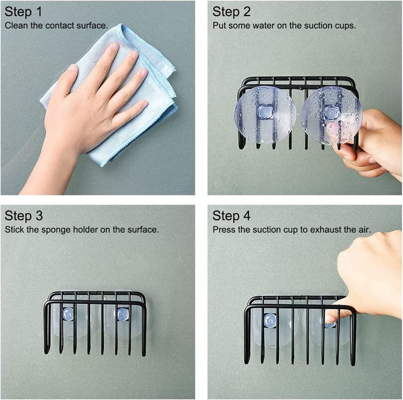 Toplife Sponge Holder for Kitchen Sink, Rust-Proof Suction Cup Sponge Caddy - Black - 2 Pack - Image 5