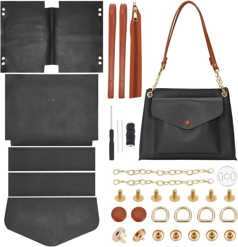 klarako DIY PU Leather Bag Making Kit, Black Large Tote Bag Making Kit DIY PU Leather Shoulder Bag DIY Sewing kit with Bag Sewing Kit for Purse Crossbody Bag Making Accessories, 9.8x12.9x3.5 Inch - Image 1