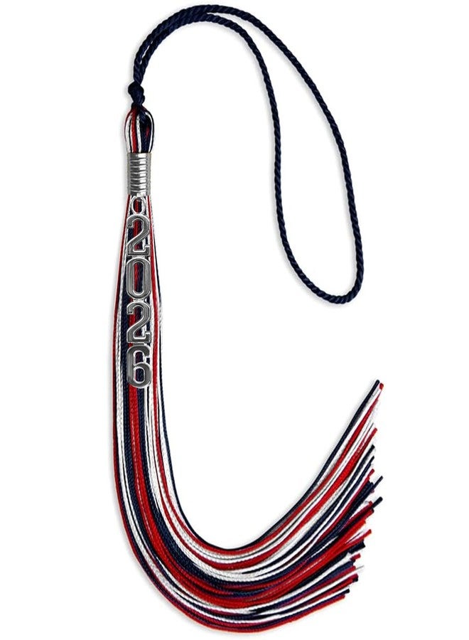 Endea Graduation Mixed Triple Color Tassel with Silver Stacked Date Drop (Navy Blue/Red/White, 2026) - Image 1