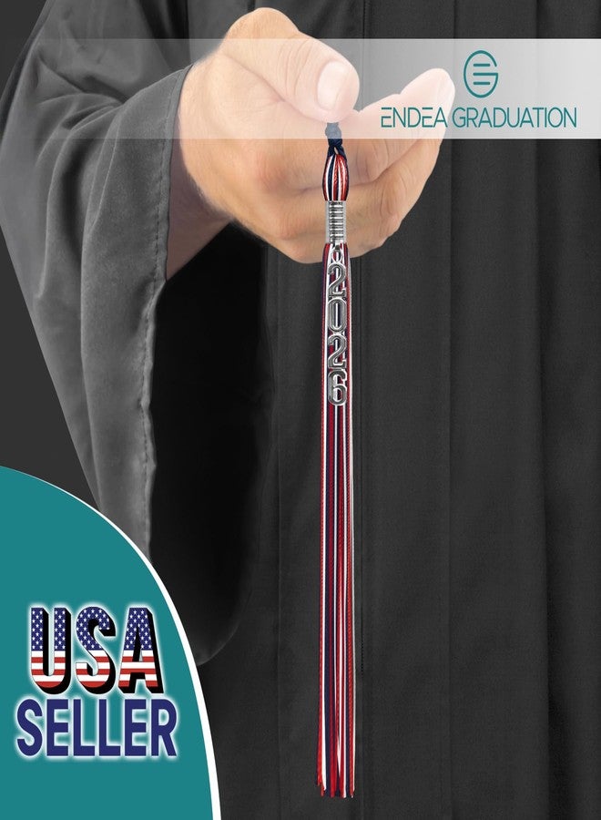 Endea Graduation Mixed Triple Color Tassel with Silver Stacked Date Drop (Navy Blue/Red/White, 2026) - Image 2