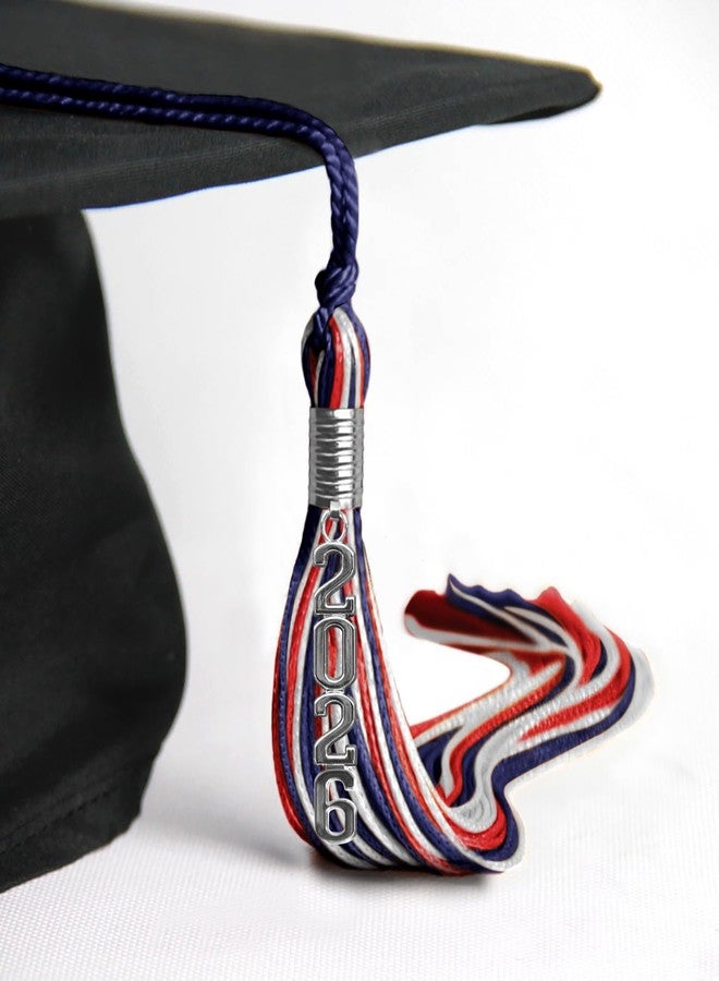 Endea Graduation Mixed Triple Color Tassel with Silver Stacked Date Drop (Navy Blue/Red/White, 2026) - Image 4
