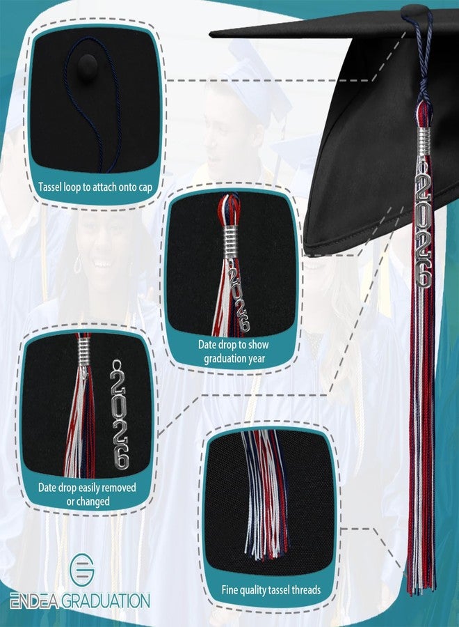 Endea Graduation Mixed Triple Color Tassel with Silver Stacked Date Drop (Navy Blue/Red/White, 2026) - Image 3