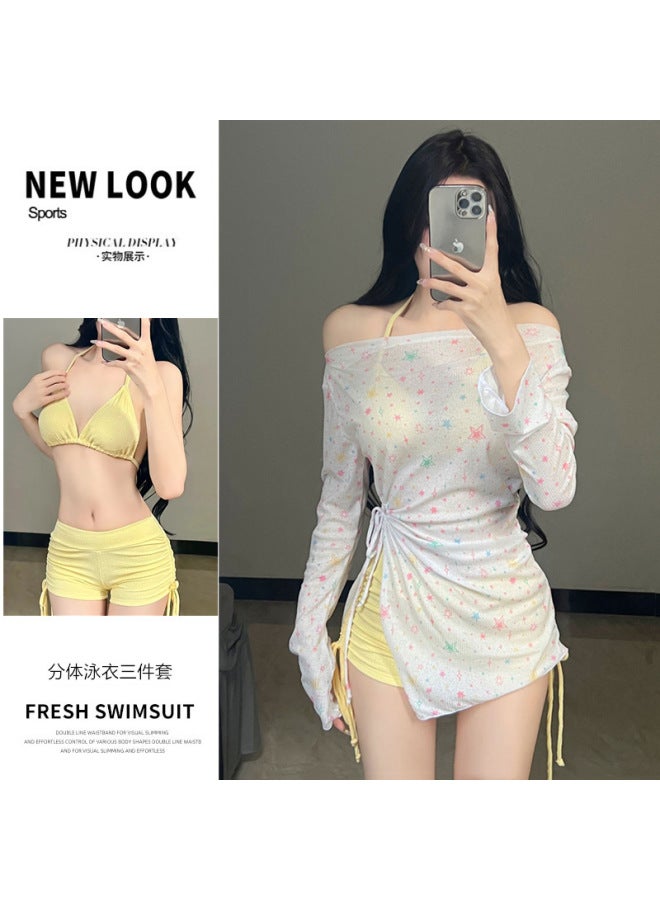 New Style Three-piece Women's Long-sleeve Sun-protective Swimsuit, Fresh And Sweet Beach Vacation Swimwear