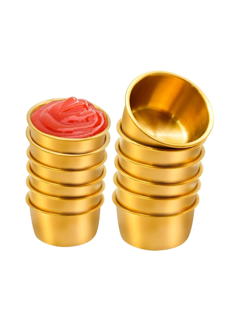 Zikra 12PCS Ramekin Sauce Dipping Bowl, Small Sauce Cups, 50ML Mini Sauce Cups Pudding Condiment Cups, Stainless Steel Sauce Dishes, Round Seasoning Dishes for Home Party Restaurant (Golden) - Image 1