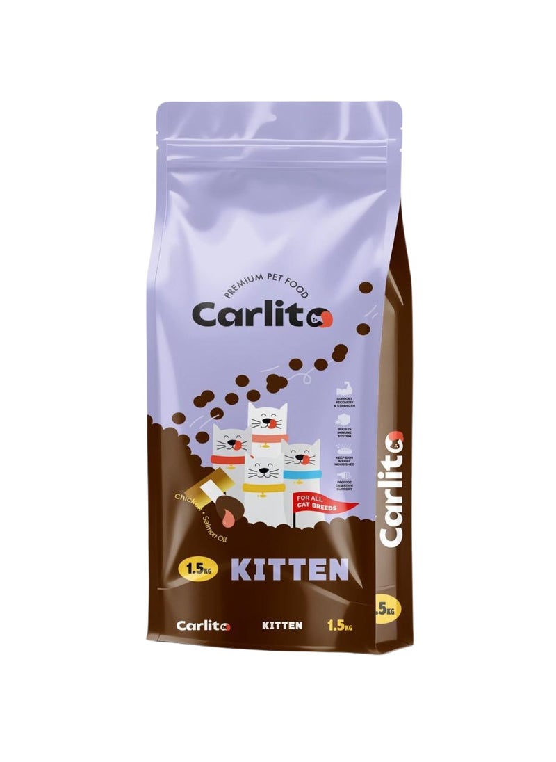 Carlito Premium Kitten Dry Cat Food - High Protein & DHA for Healthy Growth, Skin & Coat - Small Kibble 1.5 Kilograms 