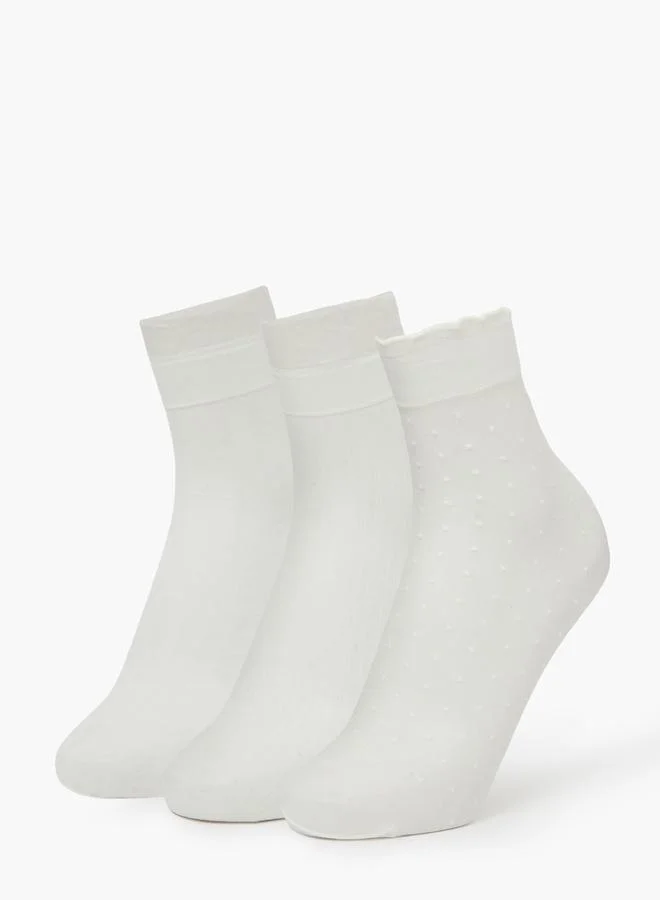 ستايلي Pack Of 3 - White Polka Dot Crew Socks