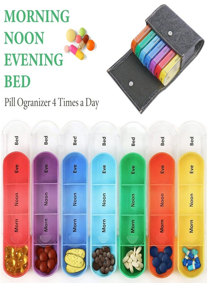 Haecsfl Pill Organizer,Haecsfl Weekly Travel Pill Case Box Medication Reminder Daily AM PM, Day Night 7 Compartments,for 4 Times A Day, 7 Days a Week-Includes Leather PU Carrying Case(1-Carved Black - Image 5