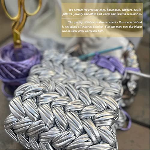Flrhsjx Metallic T-Shirt Yarn 140 Yards Knitting Fabric Crochet Cloth Shiny Tshirt Yarn for Crocheting Beginners DIY Hand Craft Bag Blanket Cushion Projects (Silver) - Image 3
