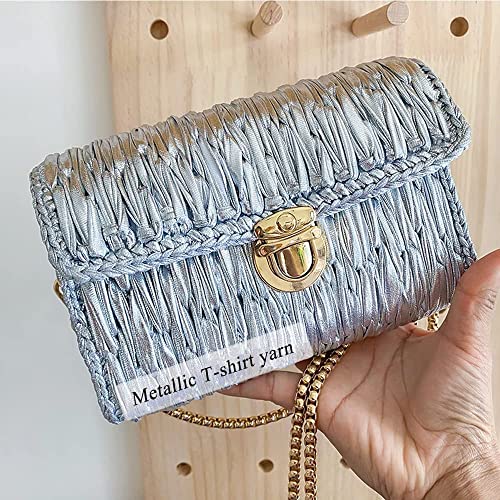 Flrhsjx Metallic T-Shirt Yarn 140 Yards Knitting Fabric Crochet Cloth Shiny Tshirt Yarn for Crocheting Beginners DIY Hand Craft Bag Blanket Cushion Projects (Silver) - Image 4